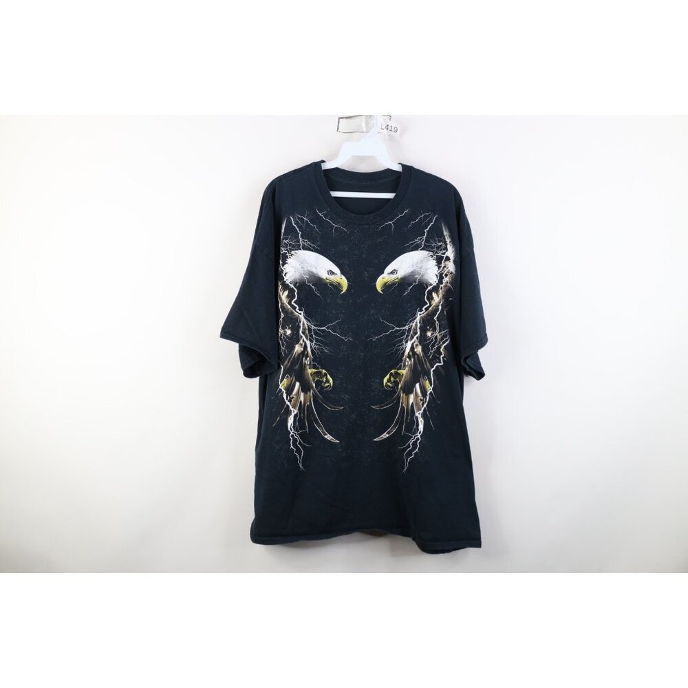 Vintage 90s Y2K Streetwear Mens 2XL Faded Eagle Lightning Short Sleeve T-Shirt